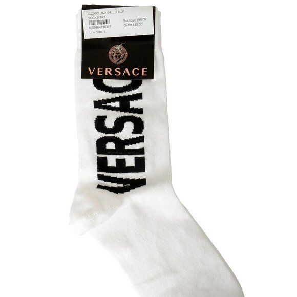 Versace White & Black Logo Print Socks sz S - Picture 1 of 2